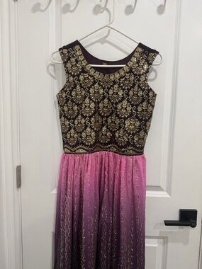 Indian Girls Gold & Pink Ombre Party Dress